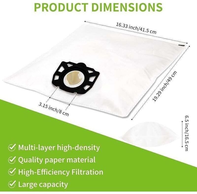 Kärcher WD4/WD5/WD6/MV4 Staubsaugerbeutel, 10er-Pack – Staubdicht und wasserdicht – Für die private und gewerbliche Rein...