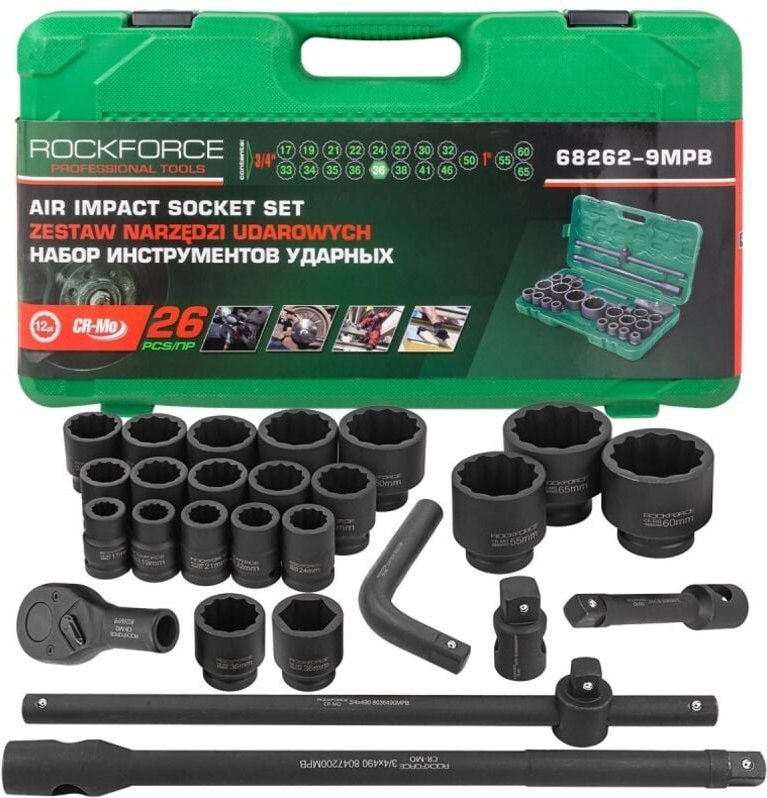 Satz 12-kant-Schlagnüsse 17-65 mm im Koffer