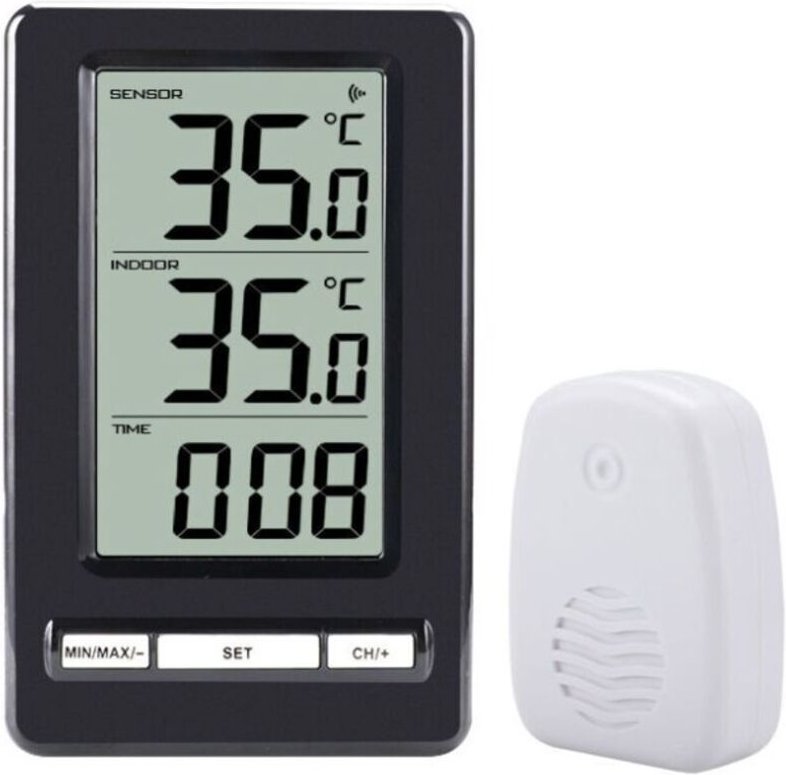 Digitales Innen- und Außenthermometer, kabelloses Thermometer mit Fühlersensoren, HD-LCD-Display, Temperaturanzeige, Min...
