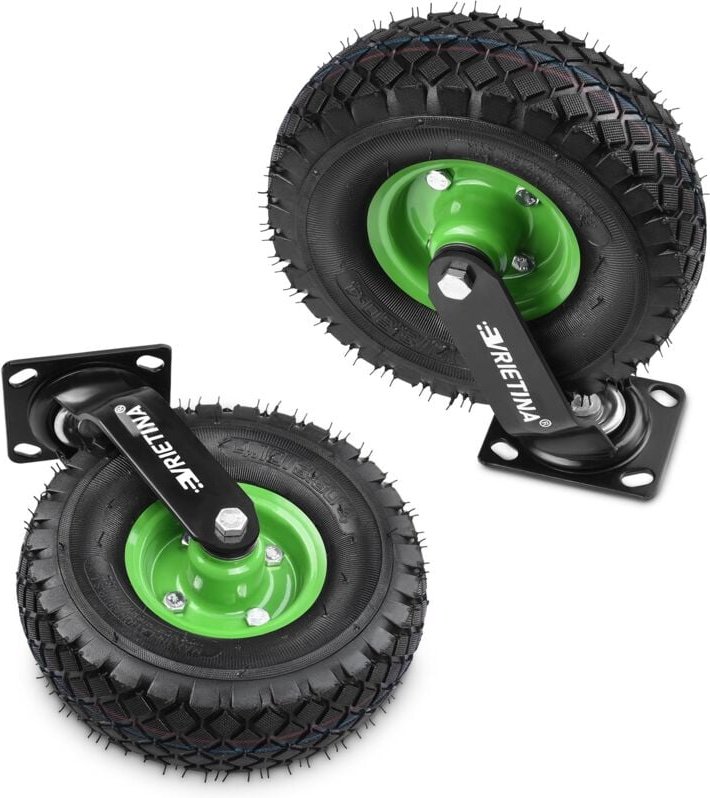 2 Stück Lenkrolle Set ø 250 x 90 mm Rad, Ruhig Luftrad auf Stahlfelge Schwartz mit Stoßdämpfung, Bollerwagen & Transport...