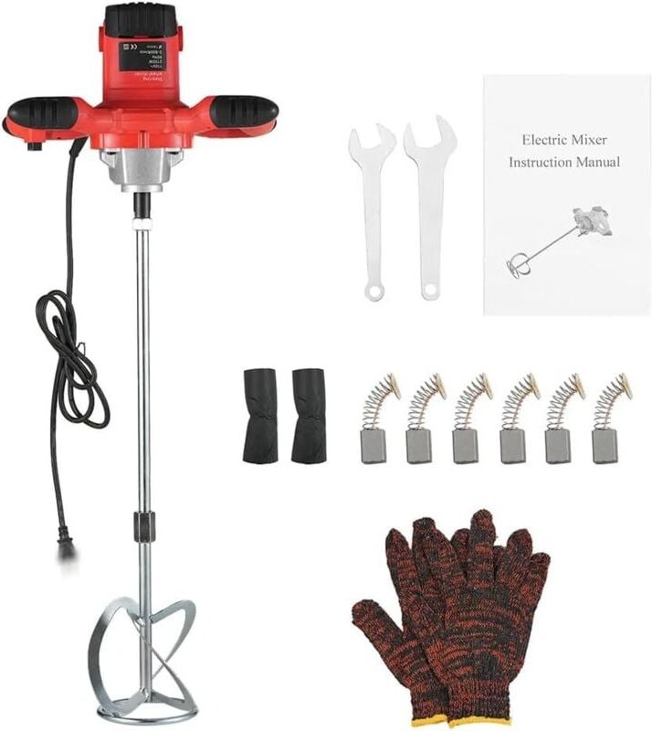 Tragbarer elektrischer Betonmischer (950 W) mit 6 einstellbaren Geschwindigkeiten, Lenkradgriff, Sanftanlauf und Arretie...