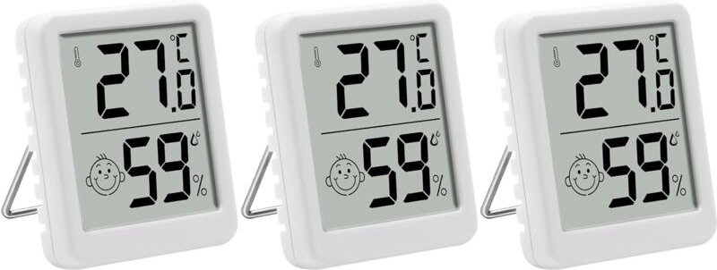 Set mit 3 Innenthermometern und Hygrometern mit digitalem LCD-Display und Smiley-Gesicht für Babyzimmer, Wohnzimmer, Bür...