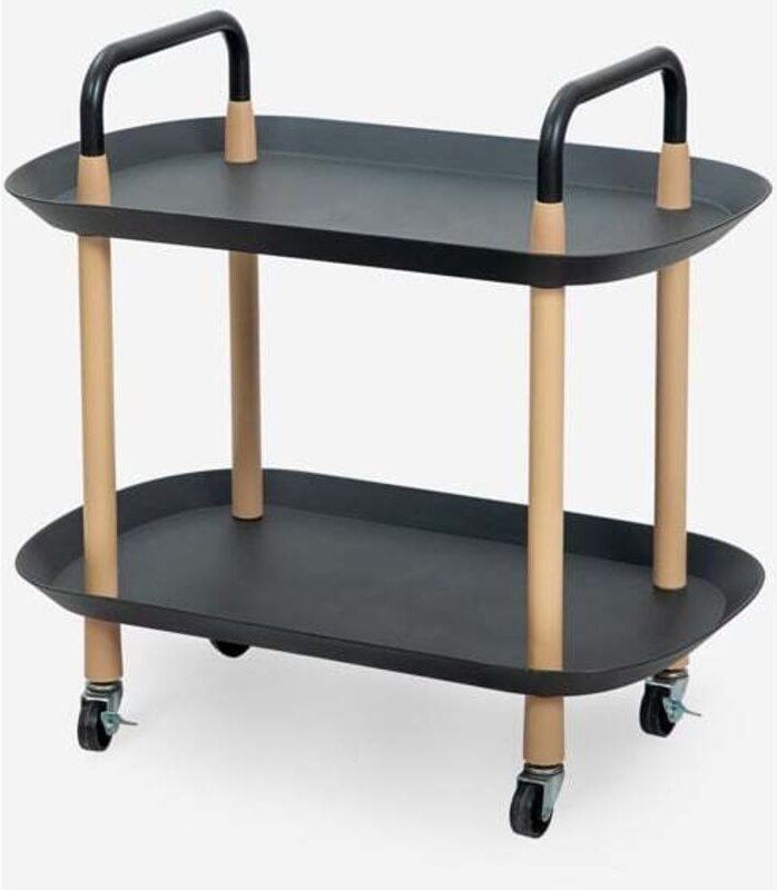 Lebensmittelwagen modern mit Rädern 2 Ablagen schwarz weiß Wala - Schwarz