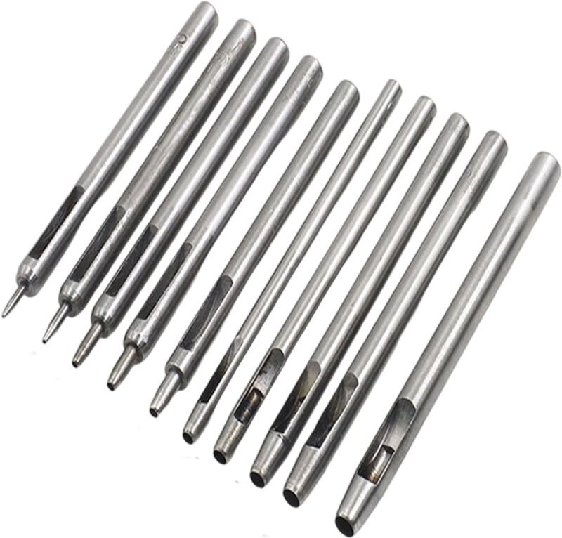 10 Stück Leder-Locher, Hohlstempel, Lederstempel, Hohlstempel aus Stahl, runder Set Schneidwerkzeuge für Leder-Lochung, ...