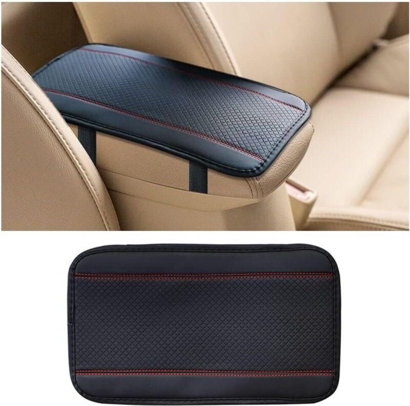 Universelles Auto-Armlehnenpolster (rot-schwarze Linie) 32 cm x 19 cm, rutschfeste Armlehnenabdeckung aus geprägtem Lede...