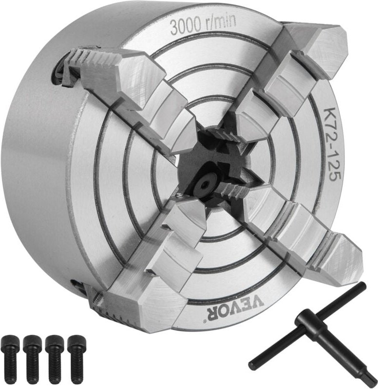 Vierbackenfutter 125 mm Durchmesser, 4 Backenfutter 15 x 14 x 10 cm, Gusseisen Drehbankfutter, Vier Backen Spannfutter m...