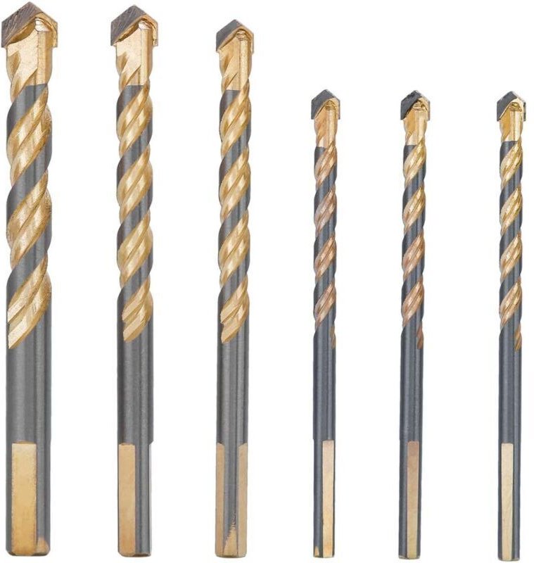 6-teiliges Hartmetall-Steinbohrer-Set, Dreieckbohrer für Metall, geeignet für Fliesen/Beton/Ziegel/Glas/Keramik, 3 x 6 m...