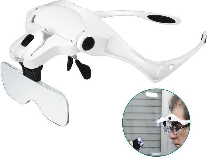 Vergrößerungsbrille mit 2 LEDs – Beleuchtete Lupe, Stirnlupe zum Lesen, für alle Präzisionsarbeiten, Reparaturen, Nähen,...