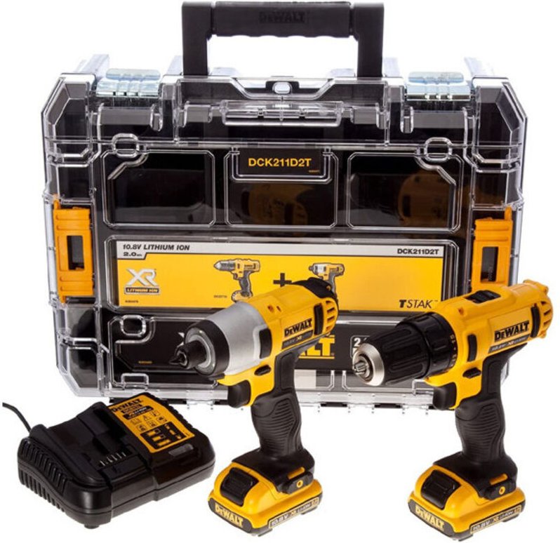 Dewalt - Werkzeuge - 10,8V Akku-Bohrschrauber und Schlagschrauber-Set, 2x 2,0 Ah xr Akku, Ladegerät DCK211D2T