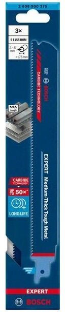 Bosch Professional Expert ‘Medium-Thick Tough Metal’ S 1155 HHM Säbelsägeblatt, 3 Stück (2608900375)