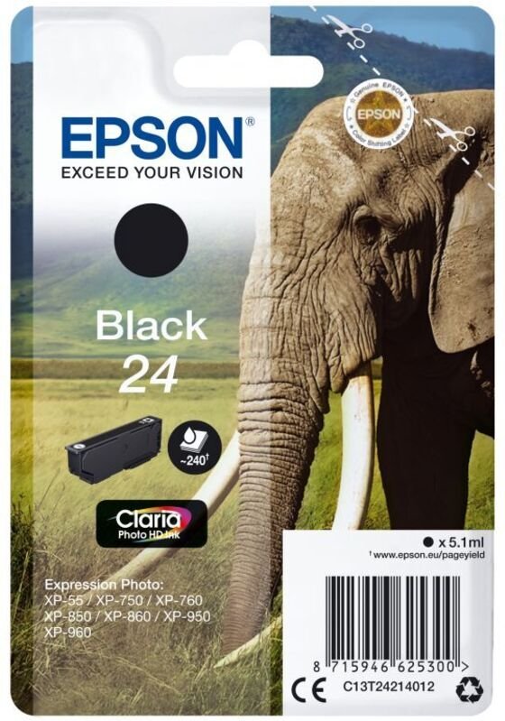 Epson Elephant Singlepack Black 24 Claria Photo HD Ink