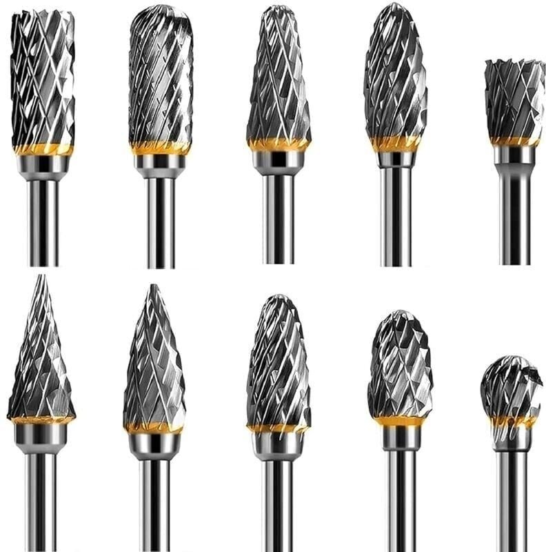 Rotationsfräser-Set aus Wolframkarbidstahl, zweischneidiges Rotationswerkzeug, 10 Stück, 1/8-Schaft für Rotationswerkzeu...