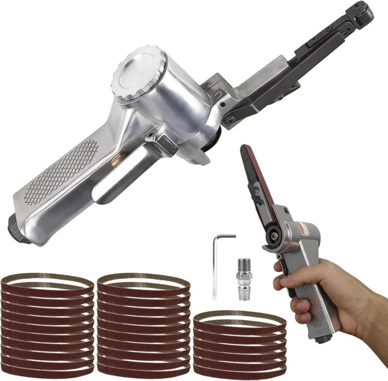 Luftbandschleifer 10mm, Druckluft Bandschleifer, Bandschleifer Pneumatisches Polierwerkzeug Stationaer 330 10mm, Mini Sc...