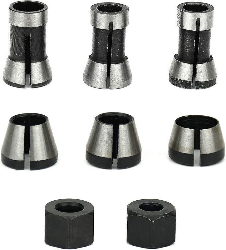 6-teiliges Fräserfutter-Set, 6 mm, 6,35 mm, 8 mm Spannzangen-Fräsfutter, Holzbearbeitungs-Fräserfutter, Fräserklemme