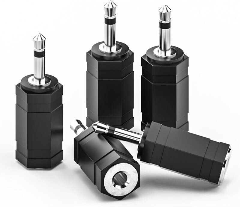 Dolaso - 3,5-mm-Mono-auf-Stereo-Adapter, 5er-Pack 1/8-Zoll-Mono-Stecker auf 1/8-Zoll-TRS-Stereo-Buchse für Kopfhörer, Ra...