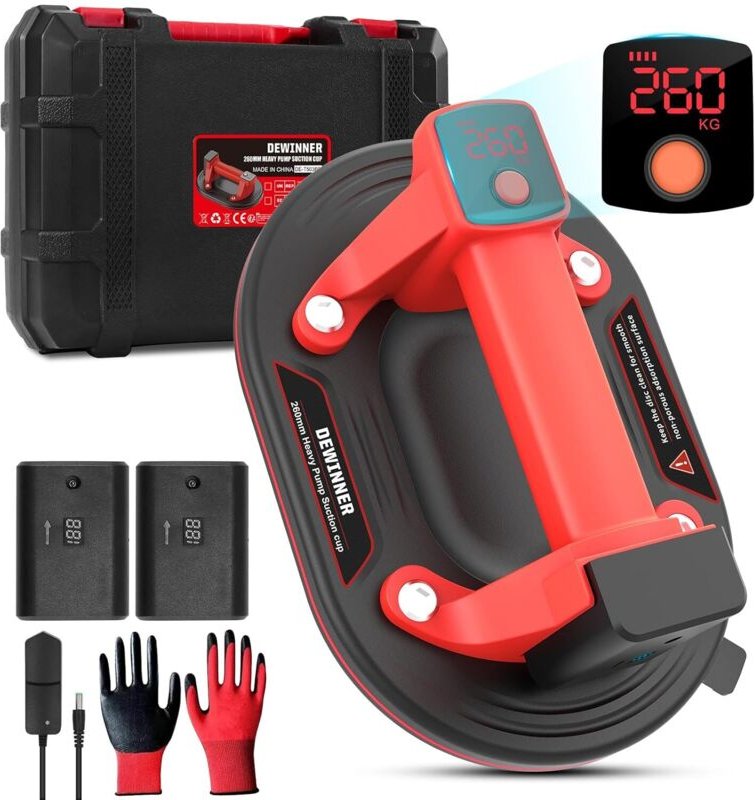 Elektrischer 10-Zoll-Vakuumsauger, robuster Glasheber mit Gehäuse, 2 x 3,0-A-Batterien, LCD-Bildschirm, maximale Tragkra...