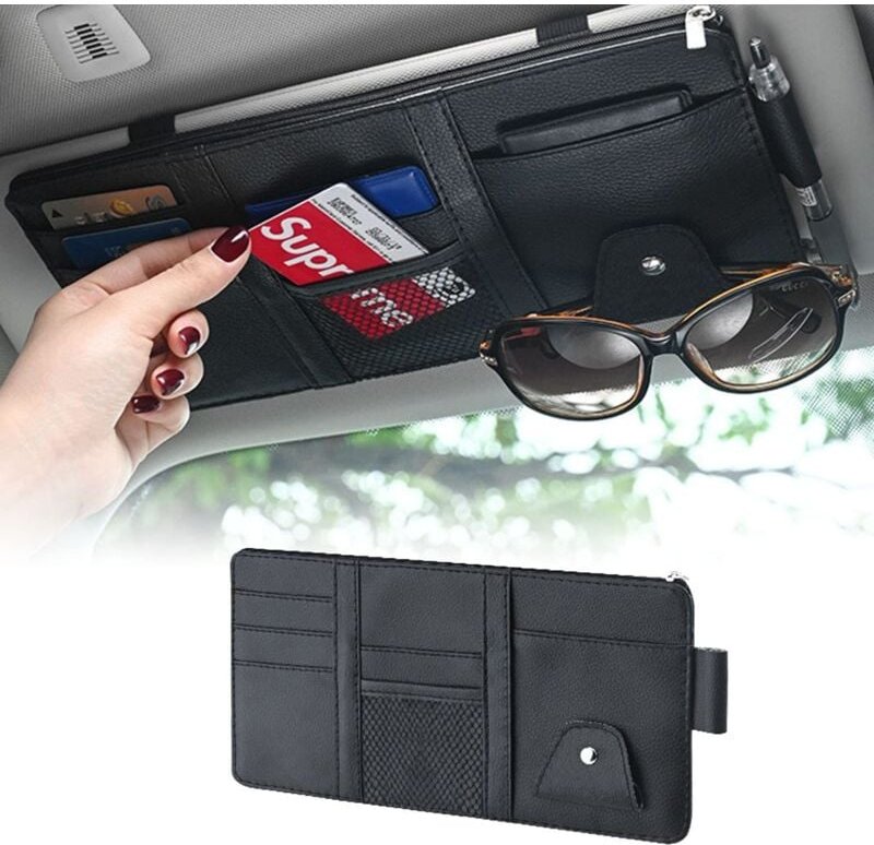 Organizer für die Sonnenblende im Auto, Aufbewahrungstasche aus Leder mit Reißverschluss für die Sonnenblende, multifunk...