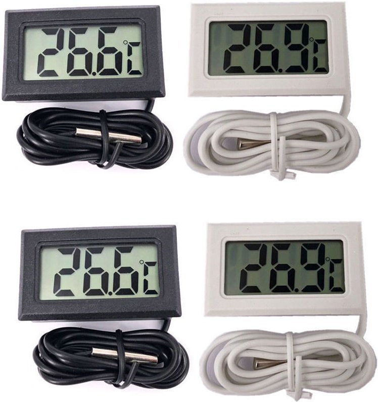 Mini-Digital-LCD-Thermometer mit Temperaturfühler, Guazhuni (2x Schwarz, 2x Weiß)
