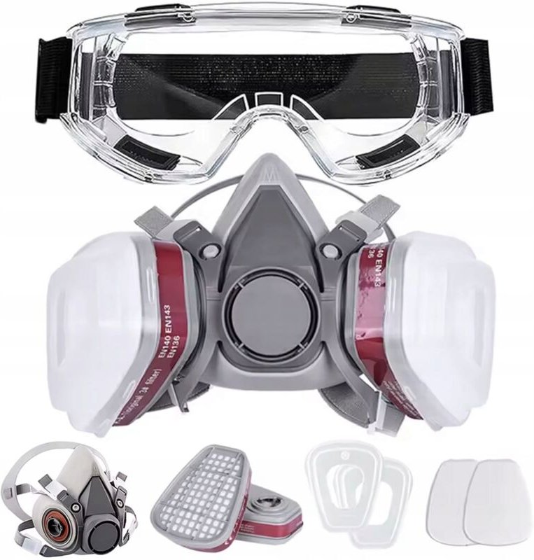 Rosfix Set Atemschutzmaske 6200 PRO+ – Halbmaske mit Schutzbrille & 8-teiligem Filtersystem Silikon Für Lackieren, Schle...