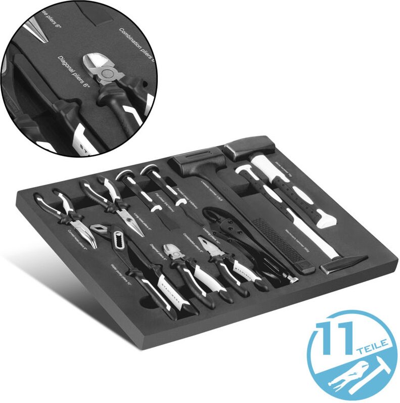STAHLWERK Werkzeugwageneinlage 11-teiliges Werkzeug-Set mit Schaumstoffeinlage