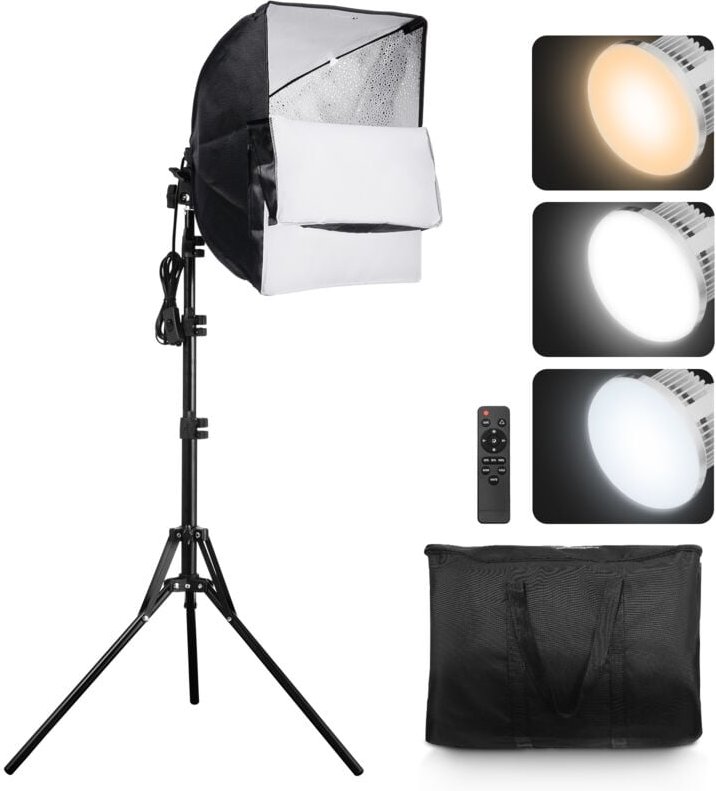 Mophorn - Softbox-Beleuchtungsset, 16 x 16 Zoll, professionelle LED-Studioleuchten, 45-W-Glühbirnen, einstellbar 3000–65...