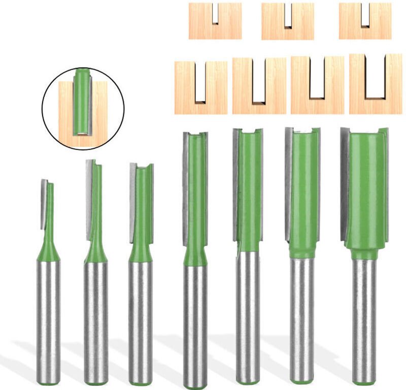 7-teiliges Set gerader Oberfräsen, ein-/zweischneidige Holzfräser, 6-mm-Fräser, Hartmetall-Holzbearbeitungswerkzeug