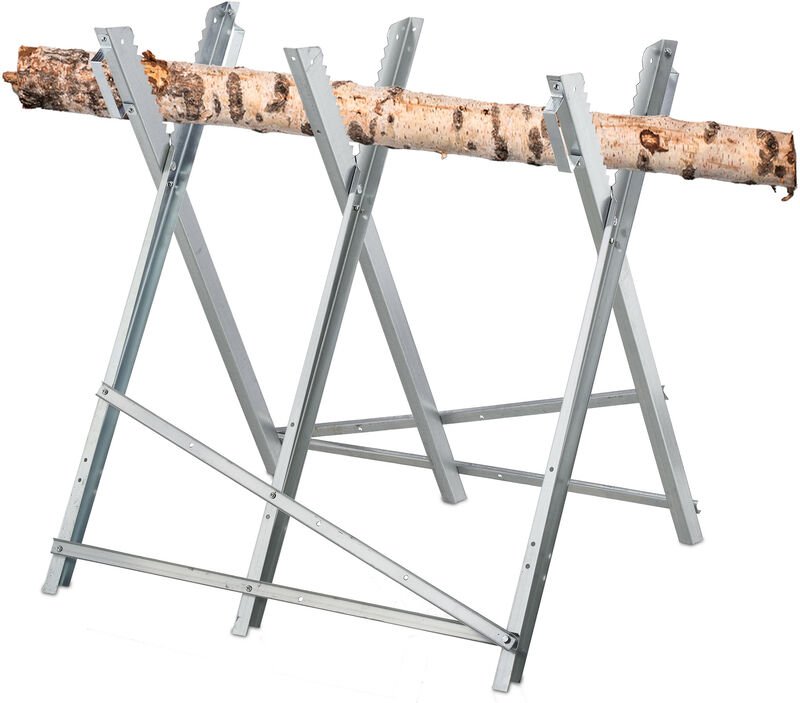 Relaxdays Sägebock, Holzsägearbeiten, klappbar, 150 kg, Sägegestell für Kettensägen, Stahl, HBT: 80 x 80 x 82 cm, silber