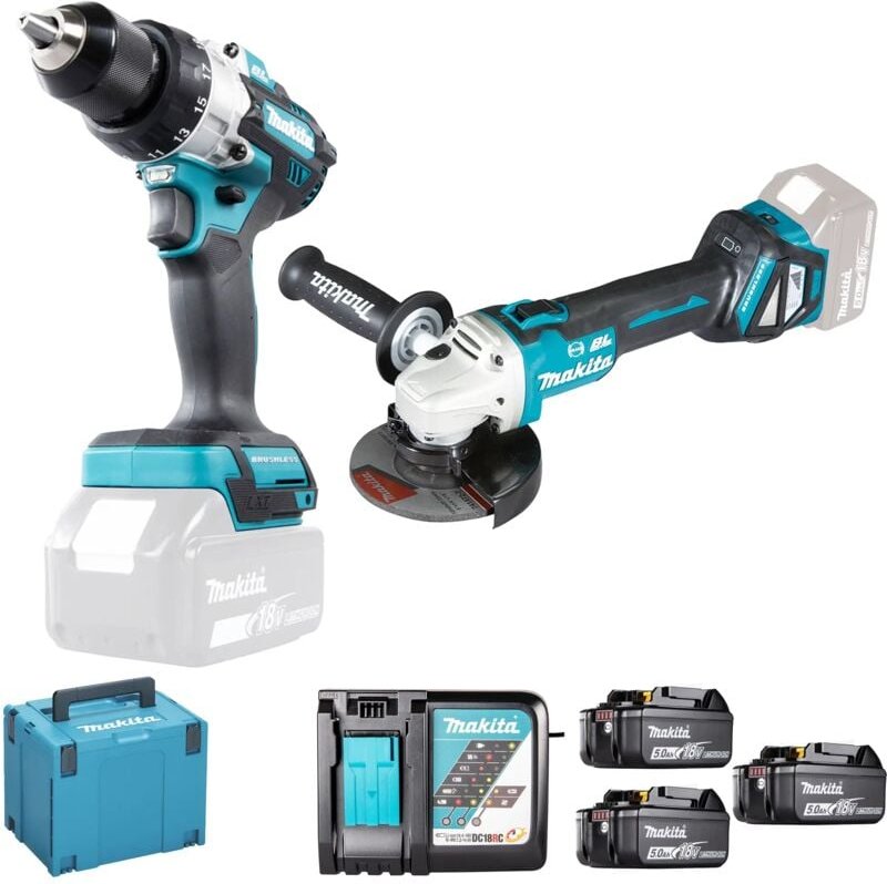 Makita - DLX2435TJ Schleifer, Bohrschrauber, Schlagschrauber, Akku, 18 v, 3 x 5 Ah, Makpac