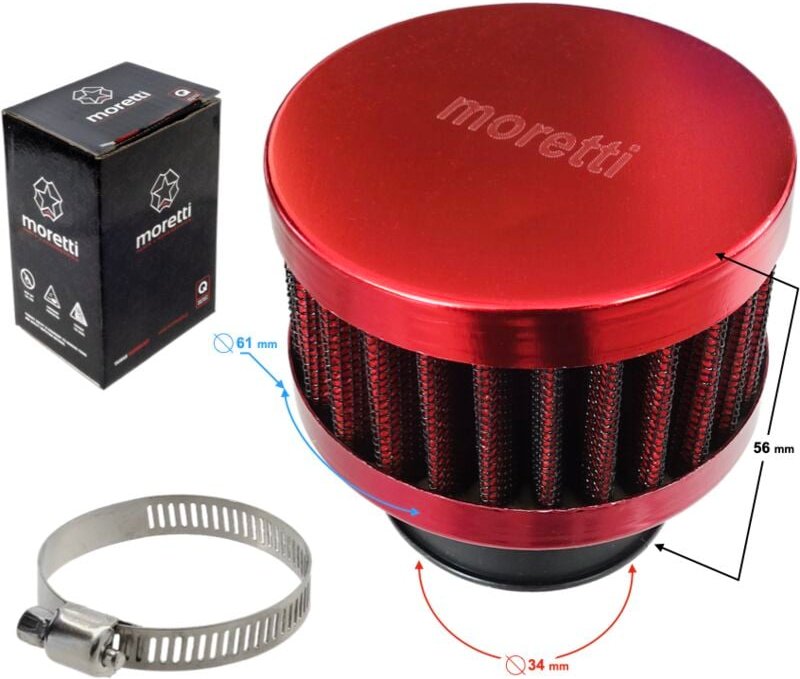 Roter konischer Luftfilter, Durchmesser 34 mm