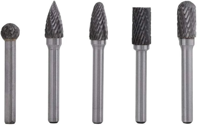 5-teiliger Satz von Doppel-Schaftfräsern aus Wolframkarbid mit 6 mm Schaft und 10 mm Kopf.Bohrschleifer