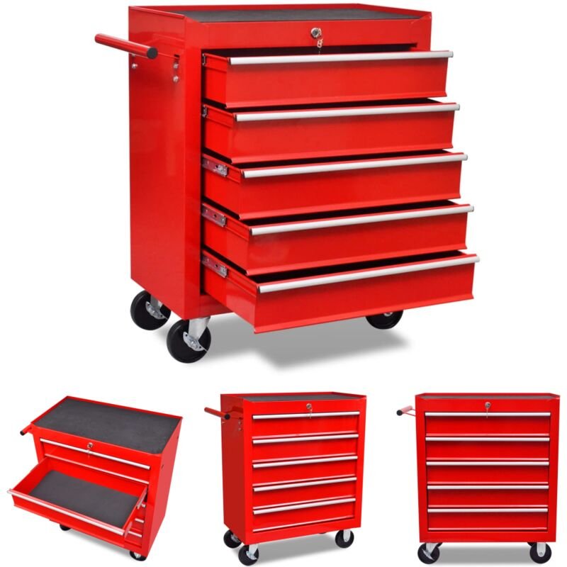 Roter Werkstattwagen 5 Schubladen - Rollwagen & Sackkarren