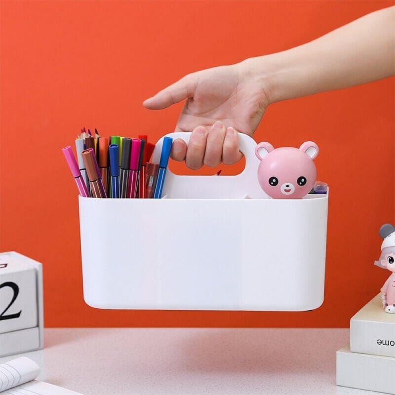 Weißer Mehrzweck-Organizer, stapelbarer Aufbewahrungsbehälter aus Kunststoff mit Griff, Reinigungsbehälter, Bastelbehält...