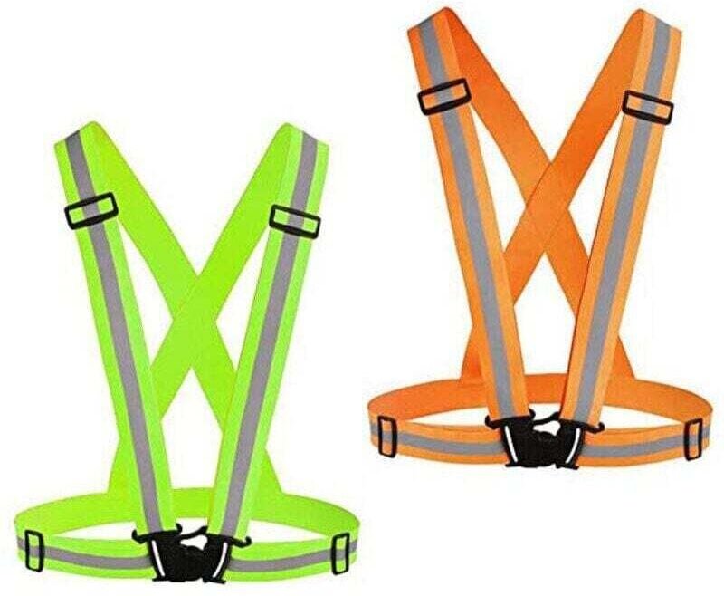 Set mit 2 reflektierenden Westen für Laufbekleidung, verstellbare, hochsichtbare Sicherheitswesten – grün + orange, von