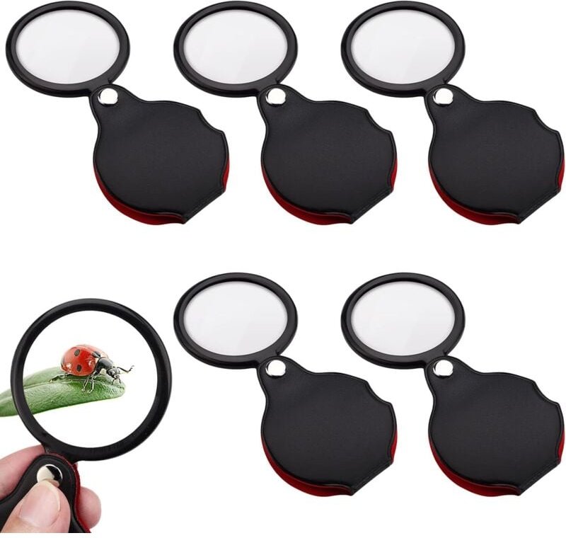 5er-Pack Mini-Lupe, 10-fache Vergrößerung, Taschenfaltlupe mit drehbarer Schutzhülle zum Lesen, Kartenbeschriften, Lesen...