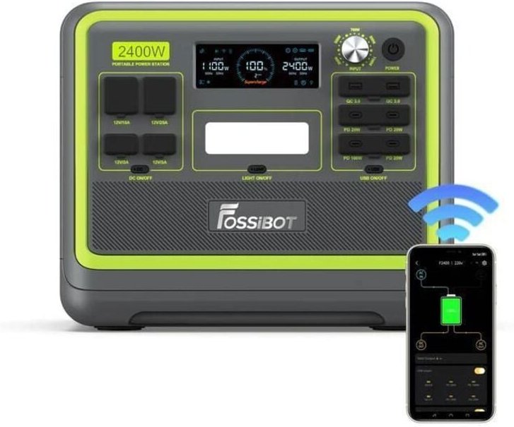 FOSSiBOT F2400 Tragbarer Generator, 2048Wh LiFePO4 2400W Elektrische Station, Camping RV Angeln Reisen