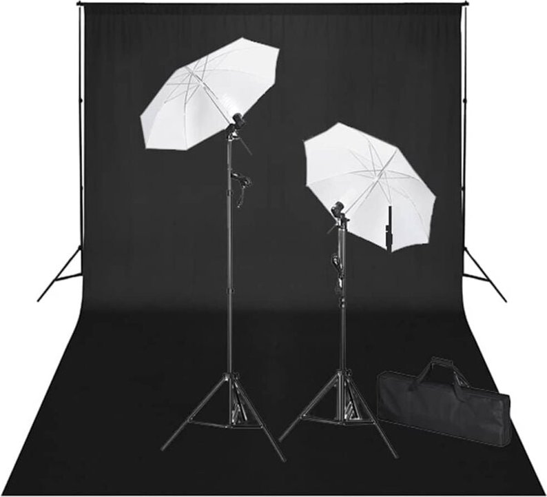 Fotostudio-Set mit Schwarzem Hintergrund 600×300 & Leuchten - Vidaxl