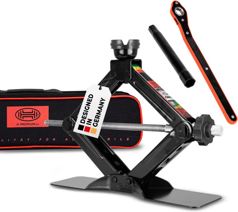 HEYNER® Scherenwagenheber, extra großer Standfuß, mit Ratsche 1,5 t inkl. 17er Nuss, und Tasche 360° I austauschbare und...