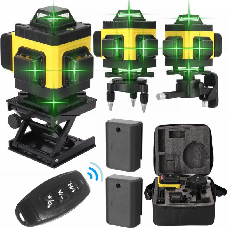 Decdeal - 4D-Lasernivelliergerät mit 16 Linien, mit 2 wiederaufladbaren Lithiumbatterien, automatischem Nivellierwinkel,...