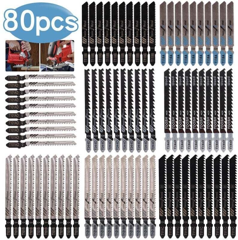 80 Stichsägeblätter mit T-Schaft, aus HCS/HSS, inklusive Aufbewahrungskoffer zum Schneiden von Holz, Kunststoff und Meta...