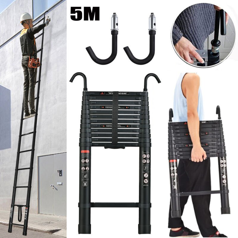 Teleskopleiter Ausziehbar 16.4FT/5M Höhe Stehleiter Ladder Mehrzweckleiter Haken