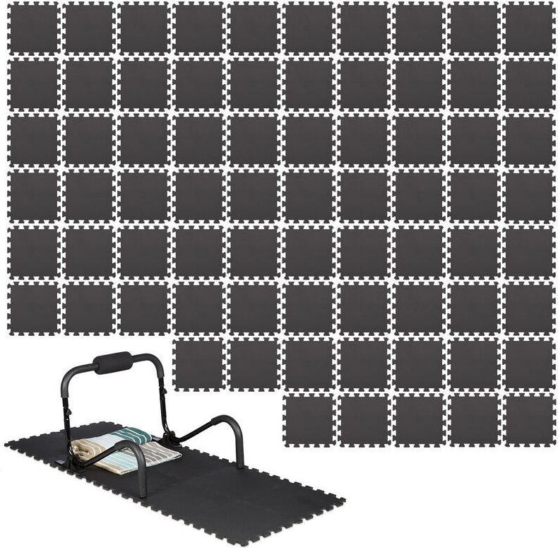 72 Bodenschutzmatten 30x30cm, 6,4m², erweiterbar, stoßdämpfende Schutz Unterlagen für Fitnessgeräte, Stärke 1cm, schwarz