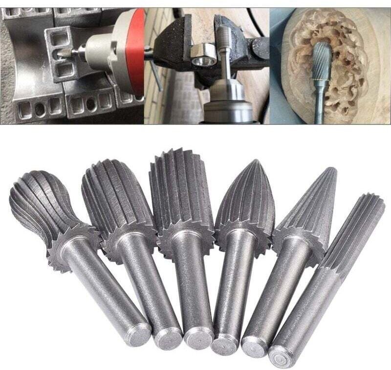 Satz mit 6 doppelschneidigen Hartmetall-Rotationsfräsern, 6 mm, Hartmetallschaft, Feil-/Gravur-/Schleifaufsätze für Rota...