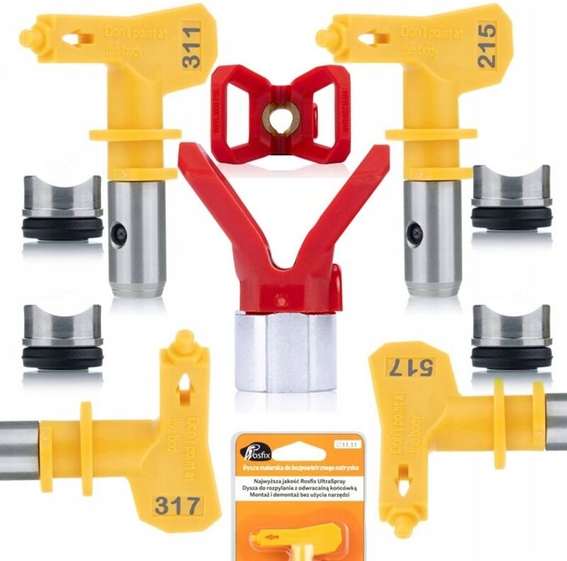 Rosfix Set Sprühdüsen 215/311/317/517 mit Düsenhalter – 7/8" Gewinde Für Acryl, Epoxid, Beize, Latex Kompatibel mit Grac...