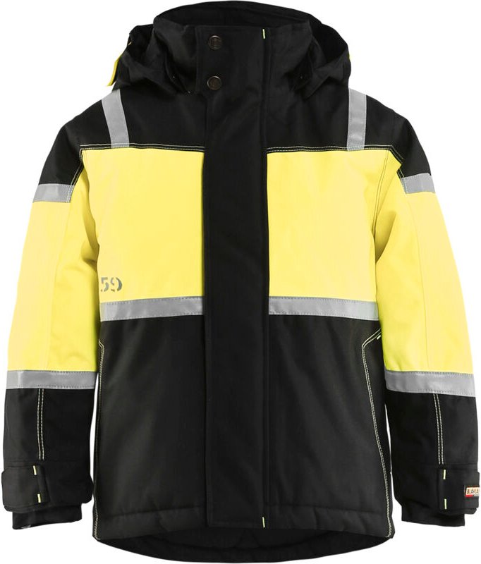 Arbeitsjacke mit Kapuze Winter Kinder 4858 - Schwarz/Neongelb 104cm