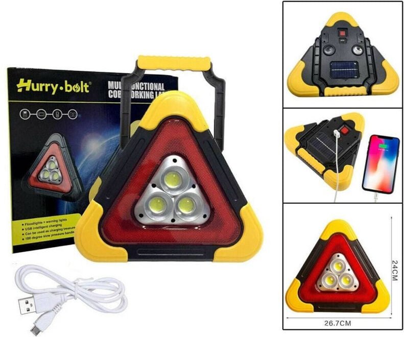 Trade Shop Traesio - Trade Shop - led-strobe-solar-lade-usb-strassen-notdreieck 30W 24X26CM -