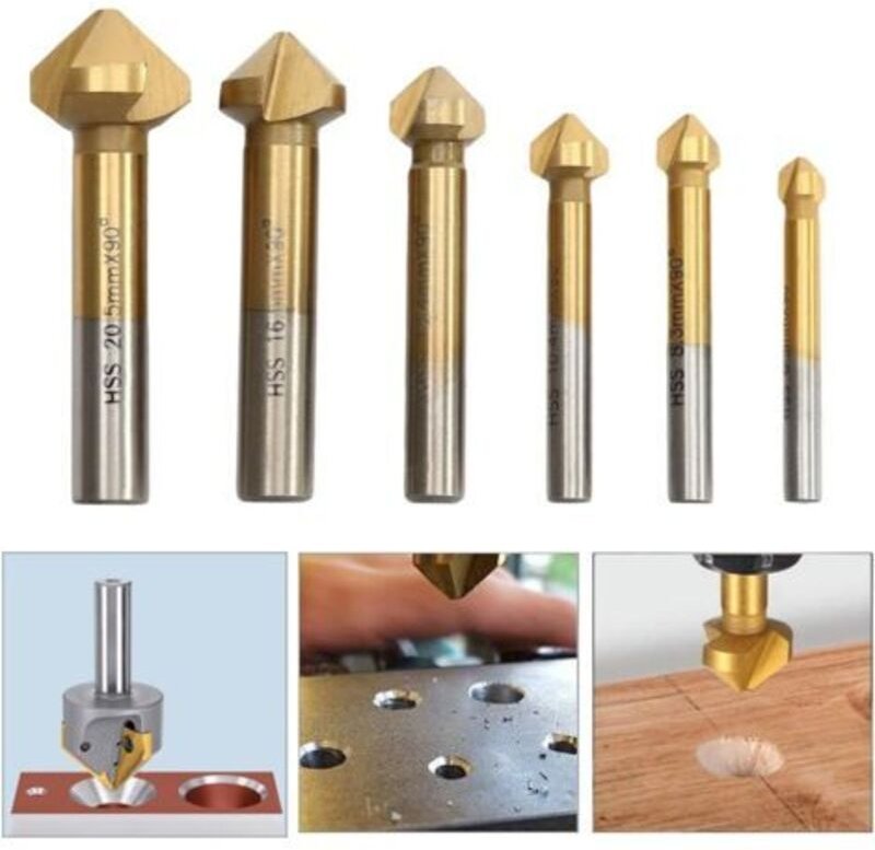 HSS Kegelsenker Fräser 6-teiliges Set 90° mit Titanbeschichtung Durchmesser 6,3-20,5 mm Schraubwerkzeug Geeignet für DIY...
