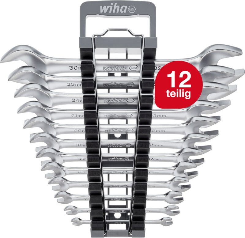 Wiha Doppelmaul-Gabelschlüssel Set 12-tlg. inkl. Halter I Gabelschlüsselsatz 6-32 mm I metrisch I Schraubenschlüssel Set...
