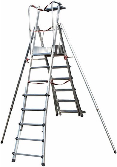 Matisère - Mobile Podestleiter télescopique en aluminium avec bac porte-outils - 5+7 Stufen - Hauteur travail max 4.75m ...