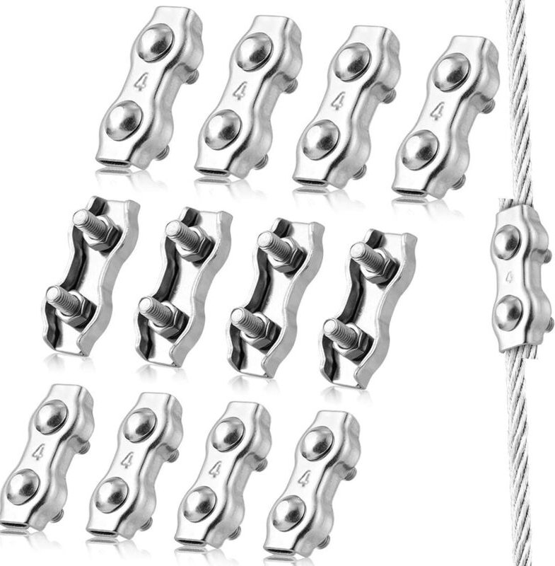 12 Stück M4-Duplex-Kabelklemmen aus Edelstahl 304 für Drahtseil-Wäschelinen, hängende Sonnensegel und befestigte Terrass...