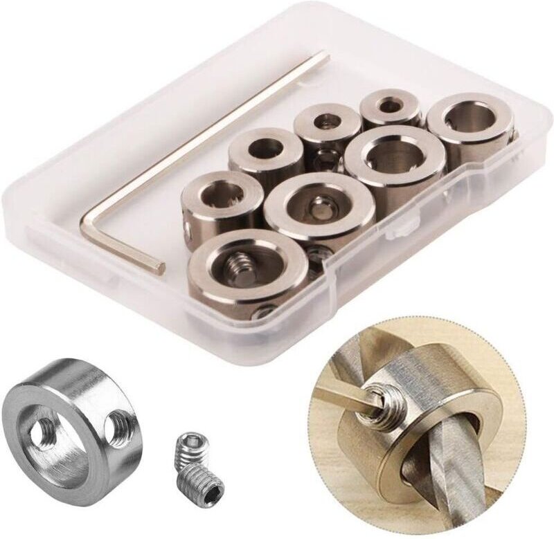 3-10 mm Bohrer-Tiefenanschlagring, Ringpositionierer, robuster Holzbohrer mit Sechskantschlüssel (8-teiliger Tiefenansch...